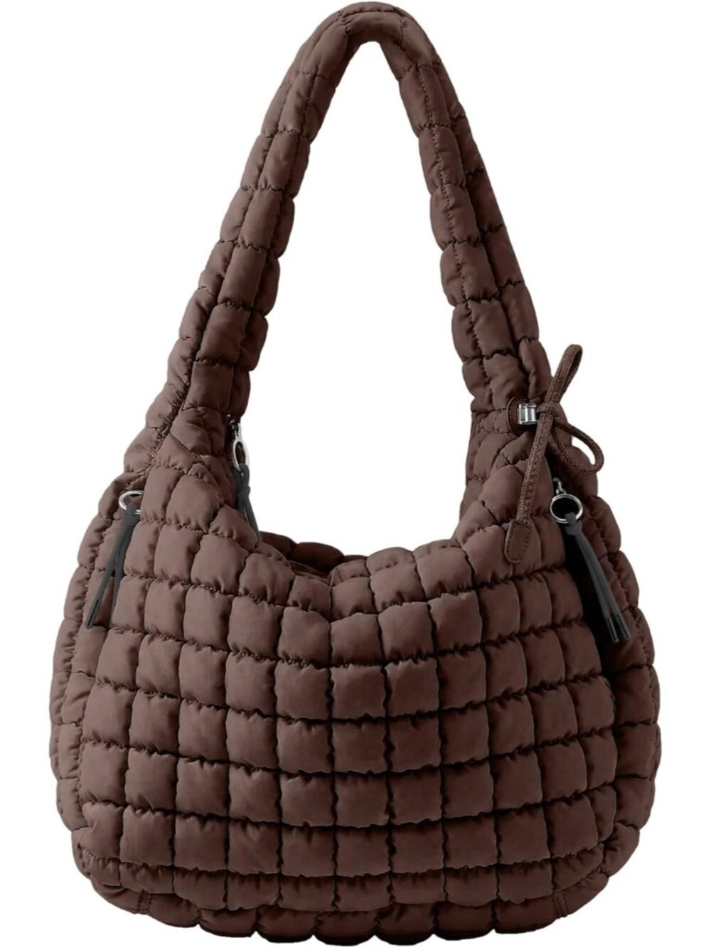Women Chocolate Quilted Tote Puffer Lightweight Zipper Nylon Crossbody Handbag
